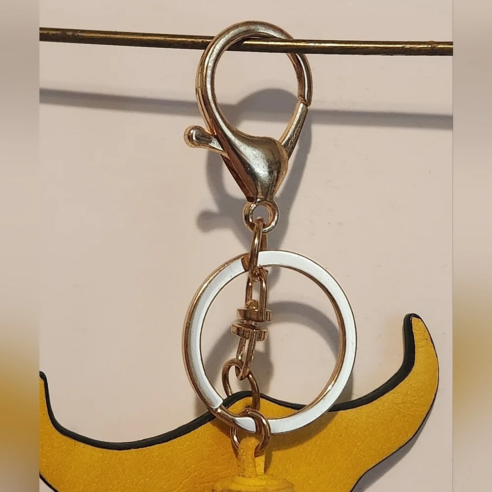 5” Yellow Faux Leather Floral Print Cow Bull Head Keychain